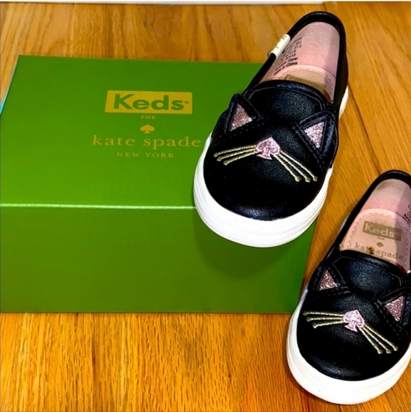 New Kate Spade X Keds Kids Double Decker Hayden Black Cat Slip On Sneaker Size 6 - Picture 1 of 8